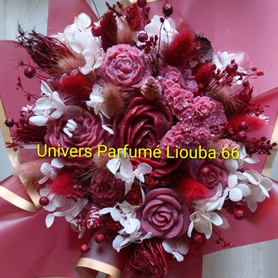 Bouquet de Cire Bordeaux & Rose